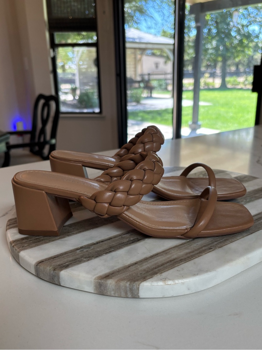 Sincerely Jules Braided Strap Tan Block Heel Sandals
